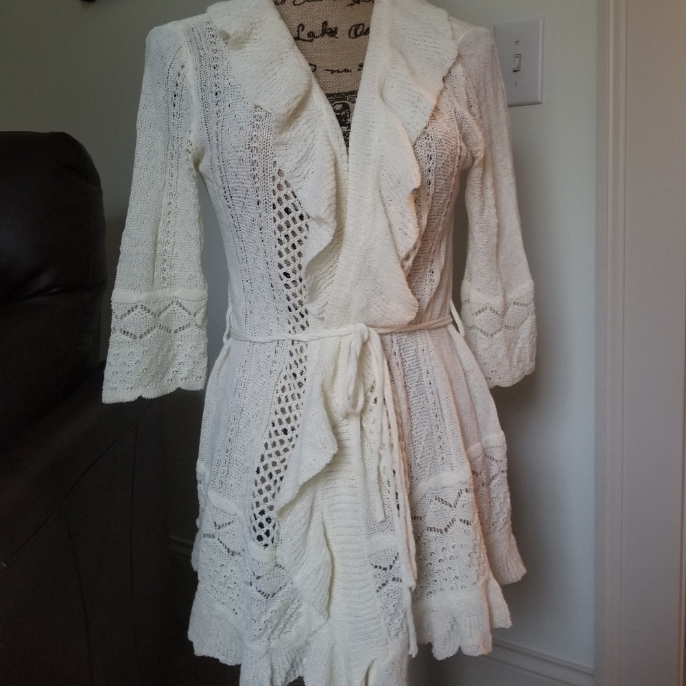 October Sky delicate crocheted cardigan sweater